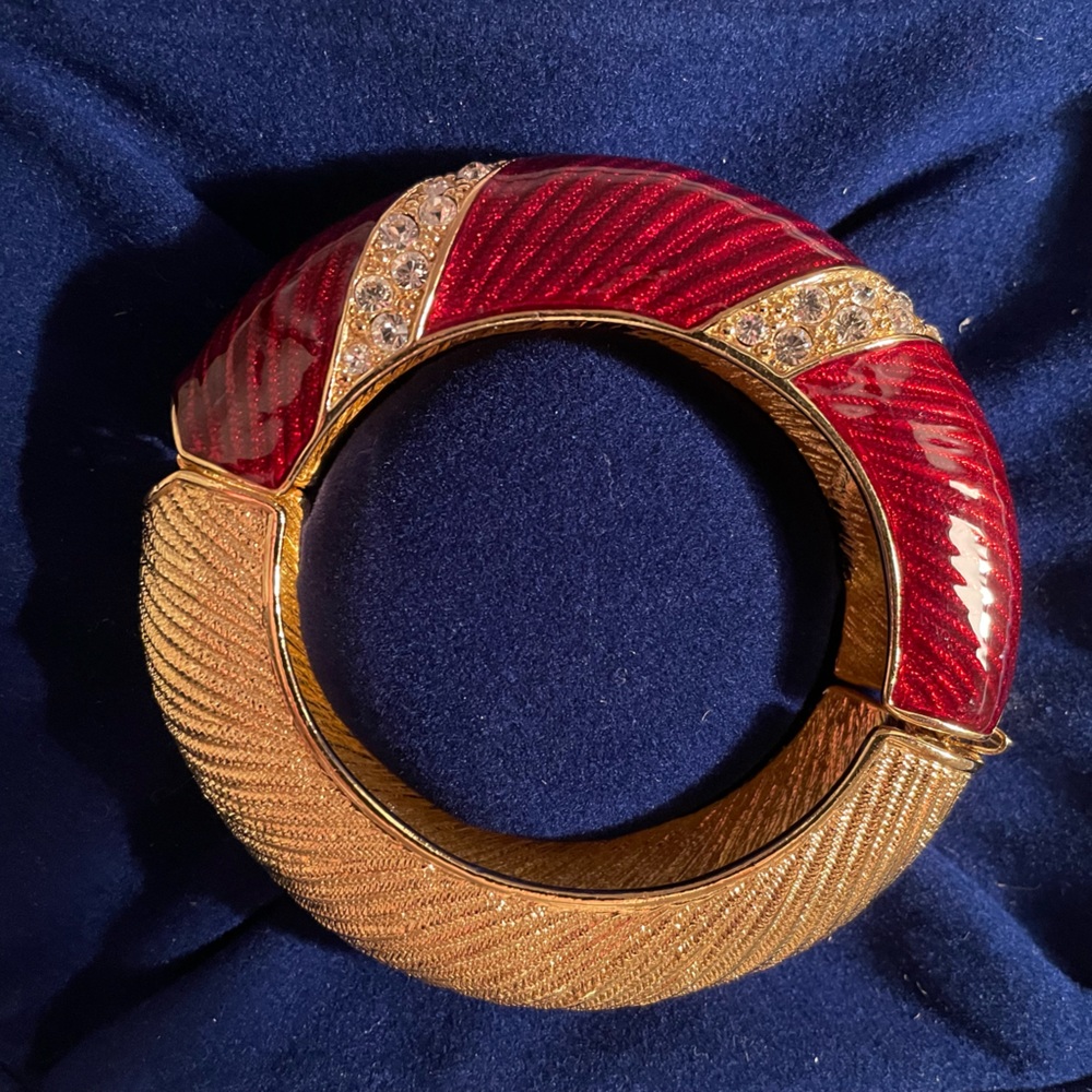 Camrose & Kross Jacqueline Kennedy Cranberry Red Enamel 24K Bangle Bracelet